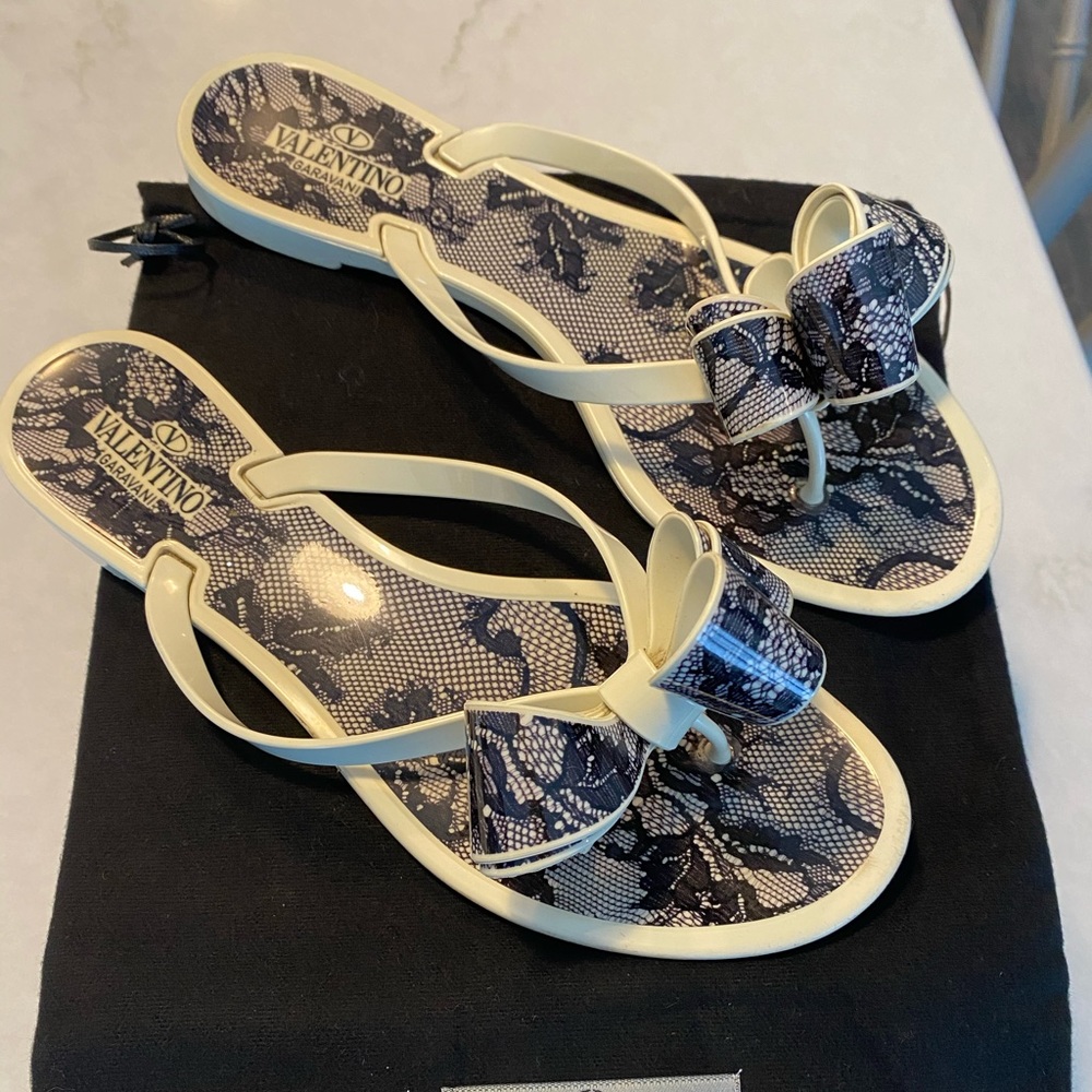 COPY - Valentino Black Lace Bow Jelly Thong Sandal